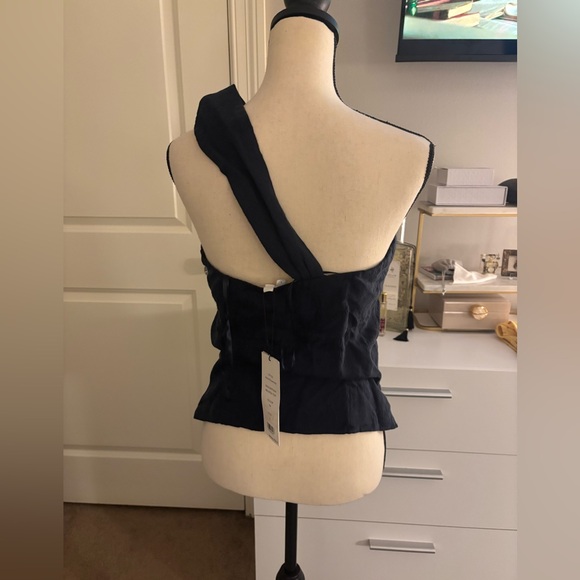 NWT $328 Veronica Beard Belinda One-Shoulder Jacquard top in Ink (navy blue) - Picture 10 of 11